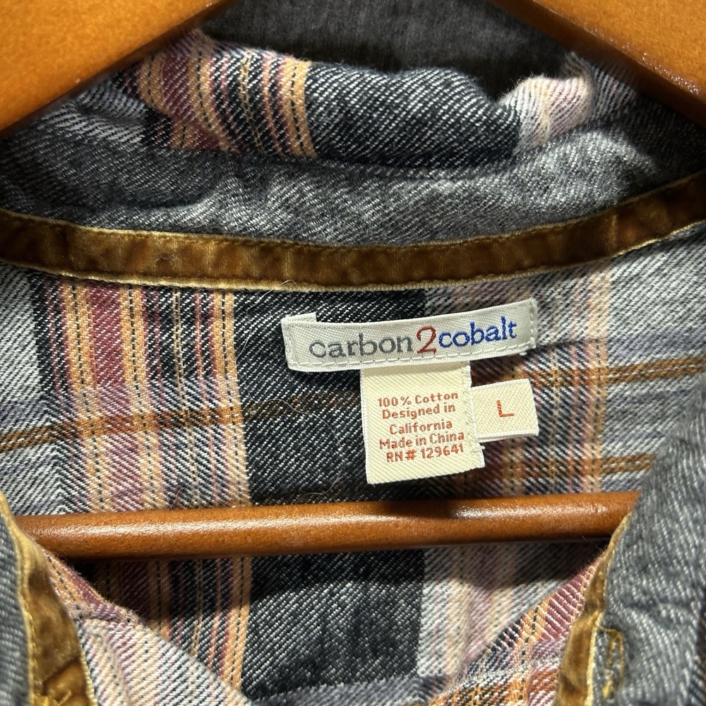 Carbon 2 Cobalt Shirt Men's Large Gray Plaid Long Sleeve Button Up Down Flannel - Picture 4 of 7